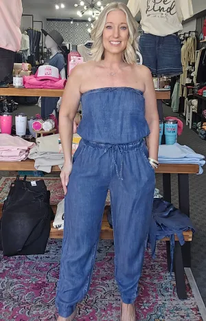 Acid Wash Tube Top Jumpsuit