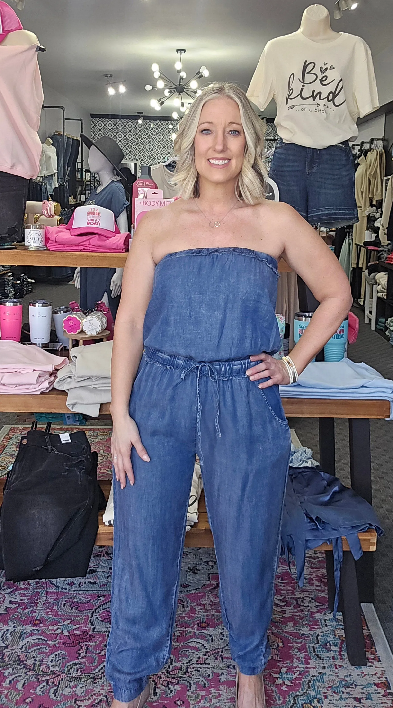 Acid Wash Tube Top Jumpsuit