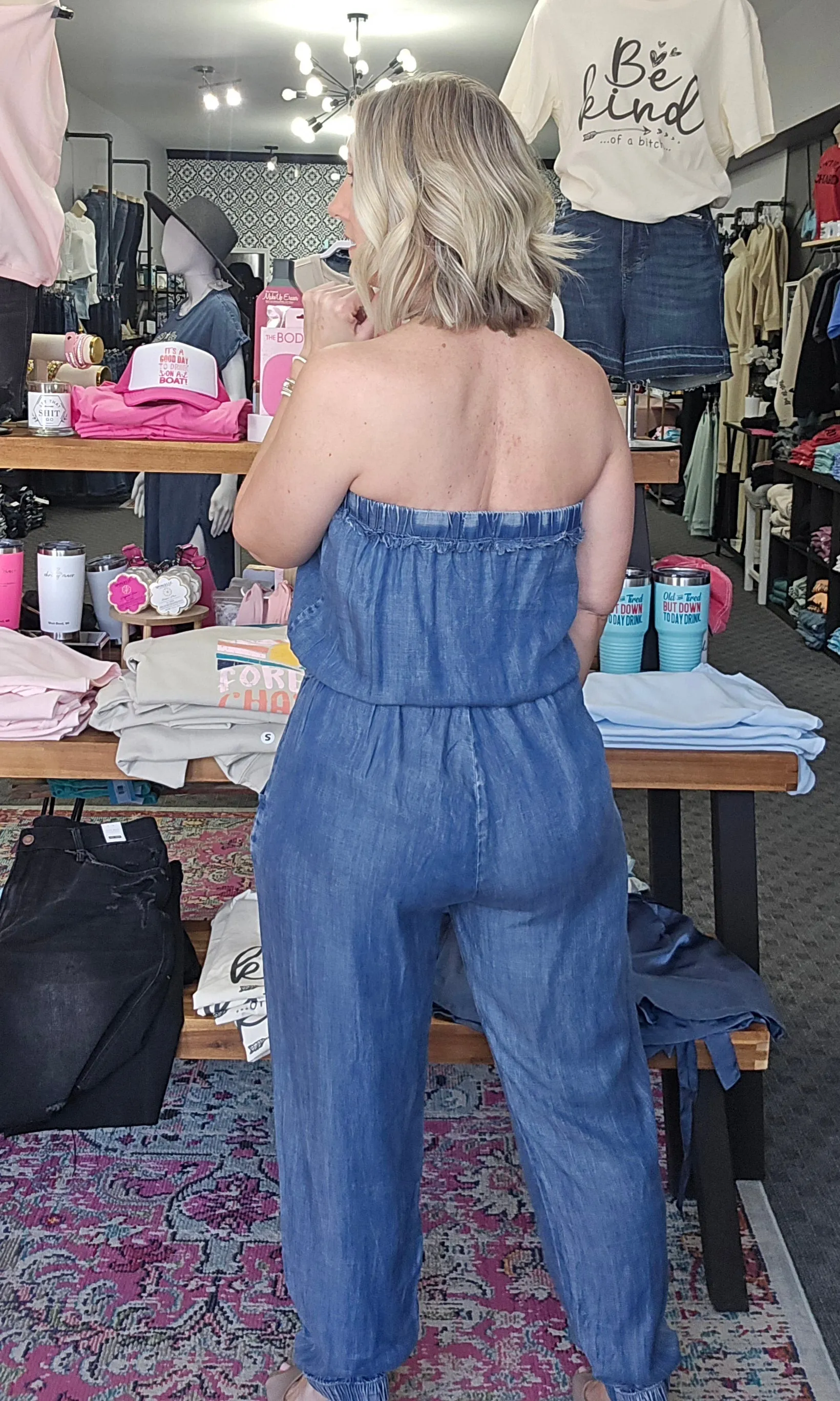 Acid Wash Tube Top Jumpsuit