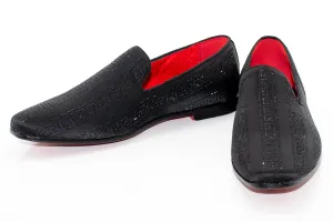 Black with Matching Meander Rhinestone Striping Dress Loafers