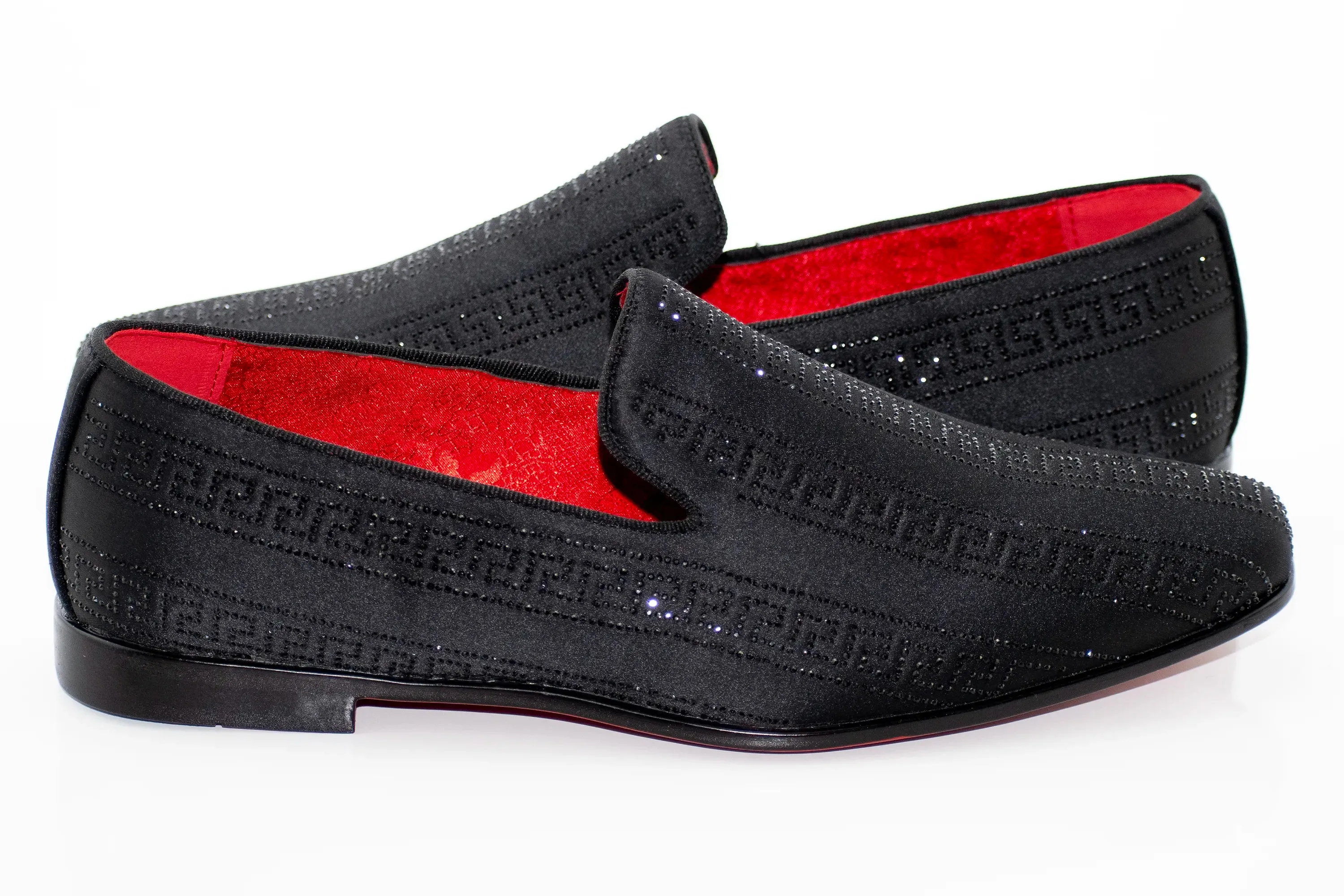 Black with Matching Meander Rhinestone Striping Dress Loafers