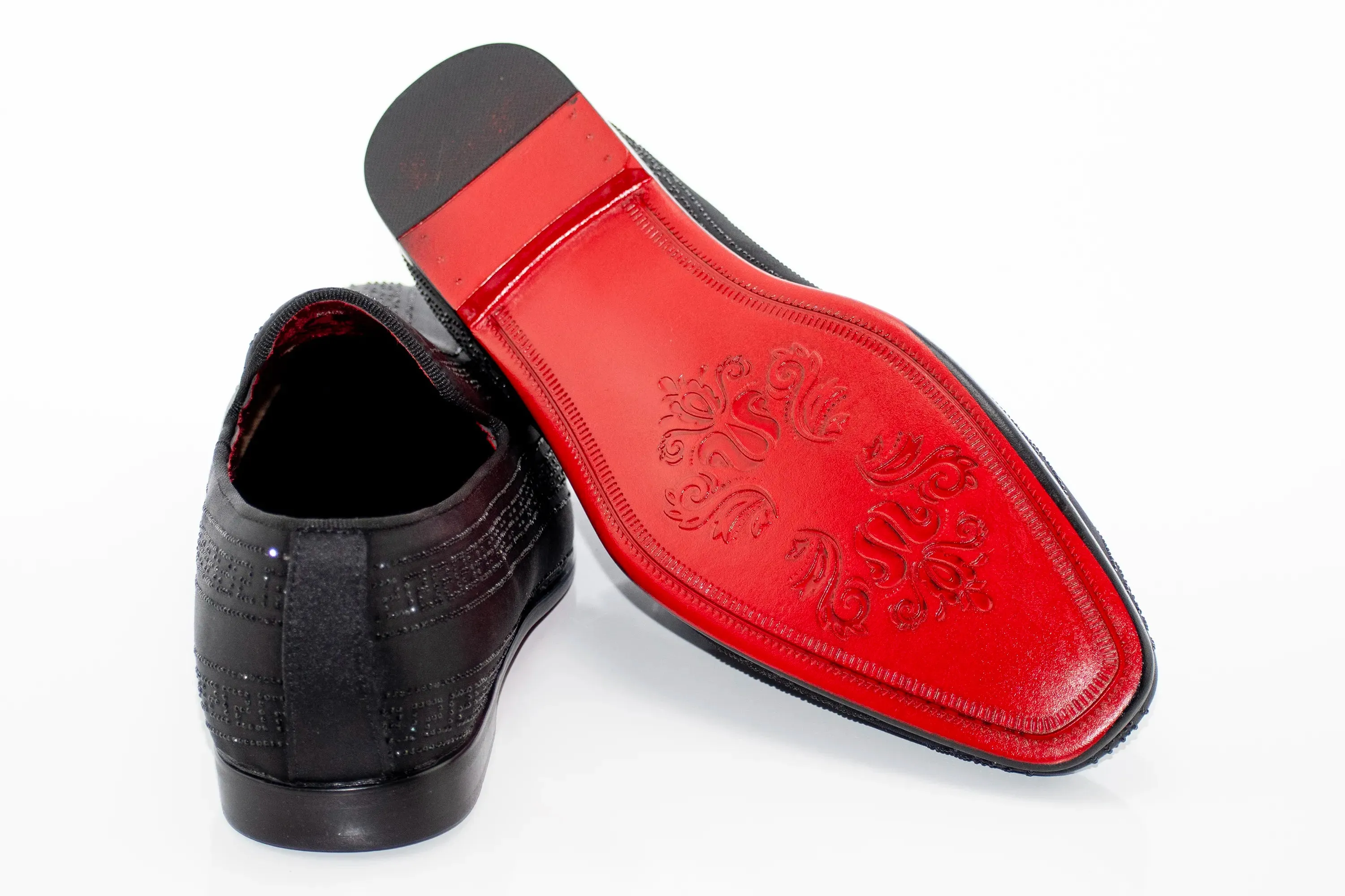 Black with Matching Meander Rhinestone Striping Dress Loafers