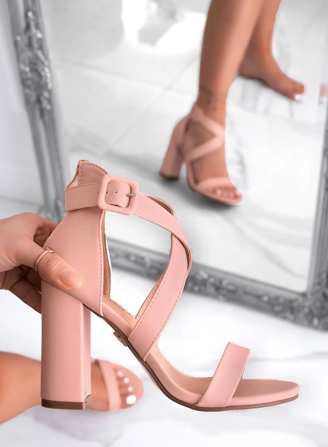BLAIR - Pink Alexoo bandaged sandals with comfortable heel