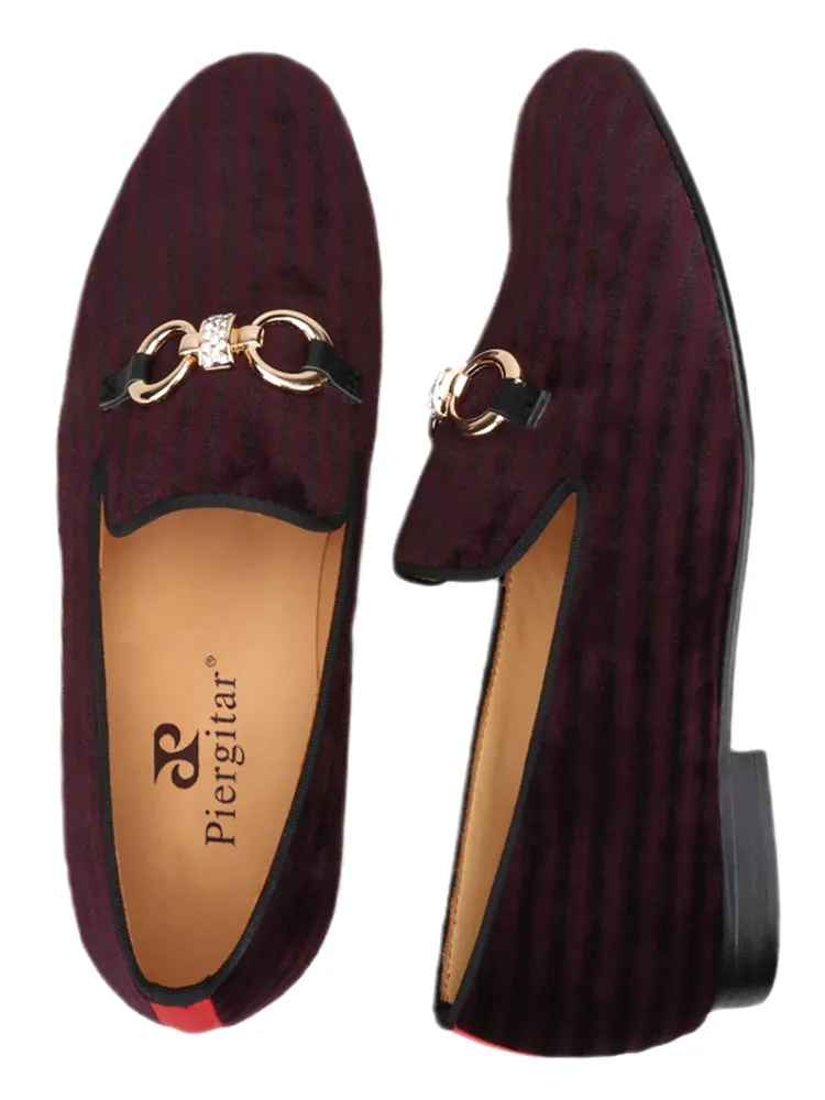 British style imported burgundy suede handmade men's slip-on smoking shoes rhinestone metal buckle formal loafers
