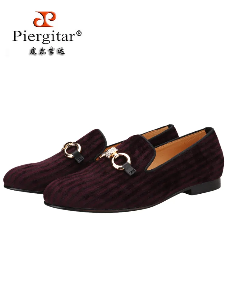 British style imported burgundy suede handmade men's slip-on smoking shoes rhinestone metal buckle formal loafers