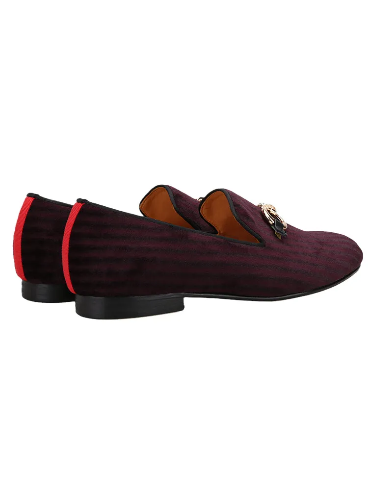 British style imported burgundy suede handmade men's slip-on smoking shoes rhinestone metal buckle formal loafers