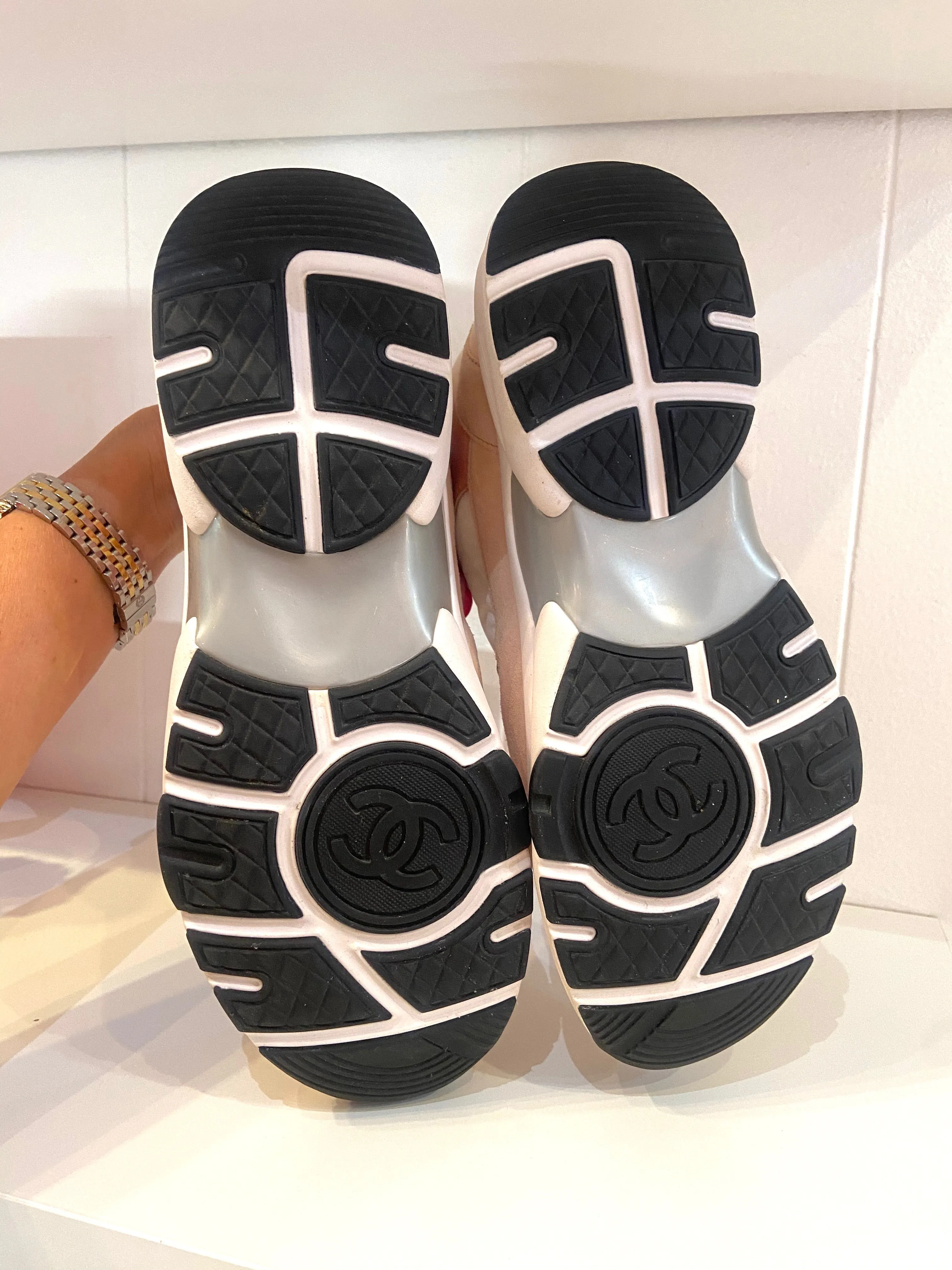 CHANEL CC MIXED FABRIC SNEAKERS