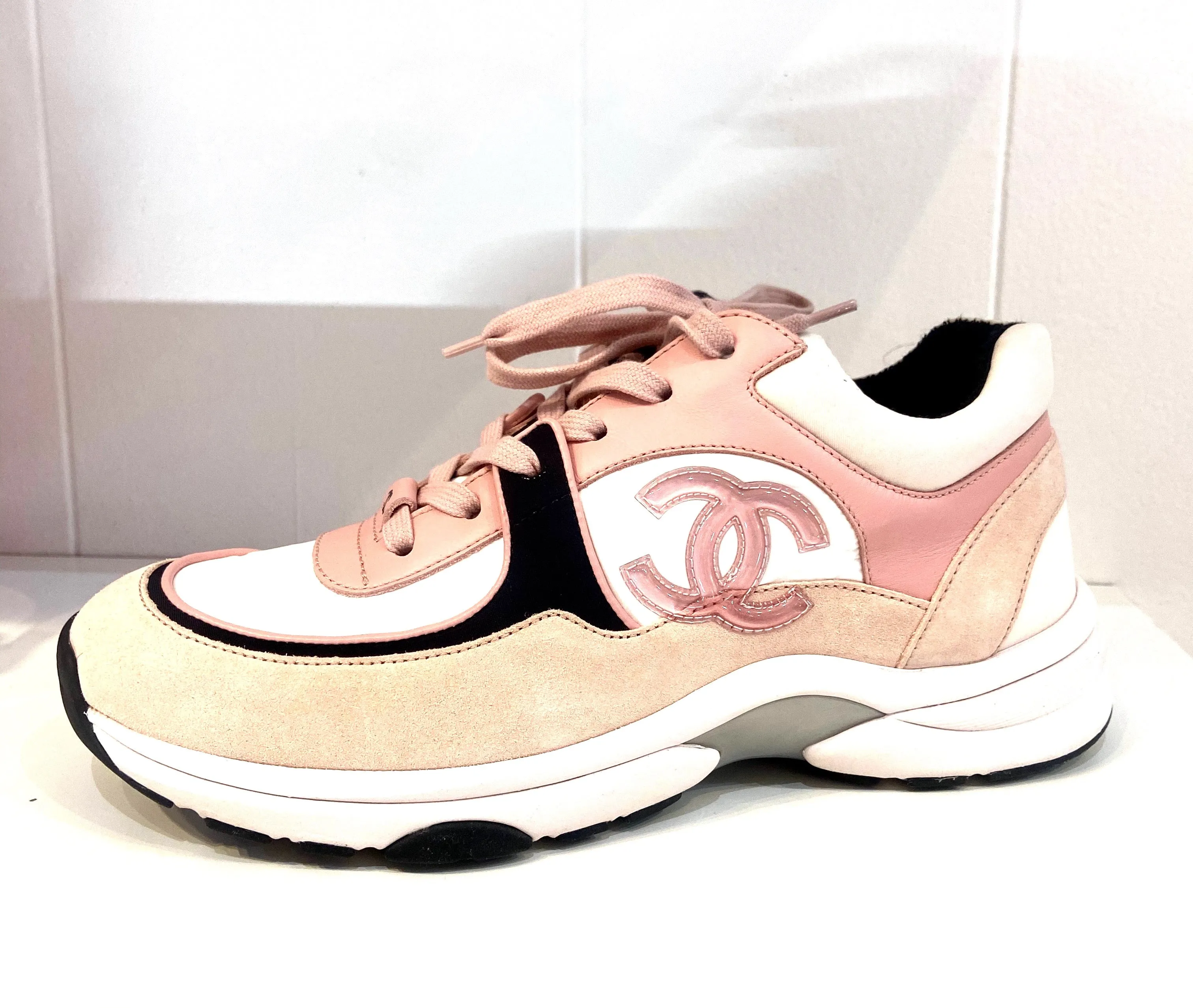 CHANEL CC MIXED FABRIC SNEAKERS