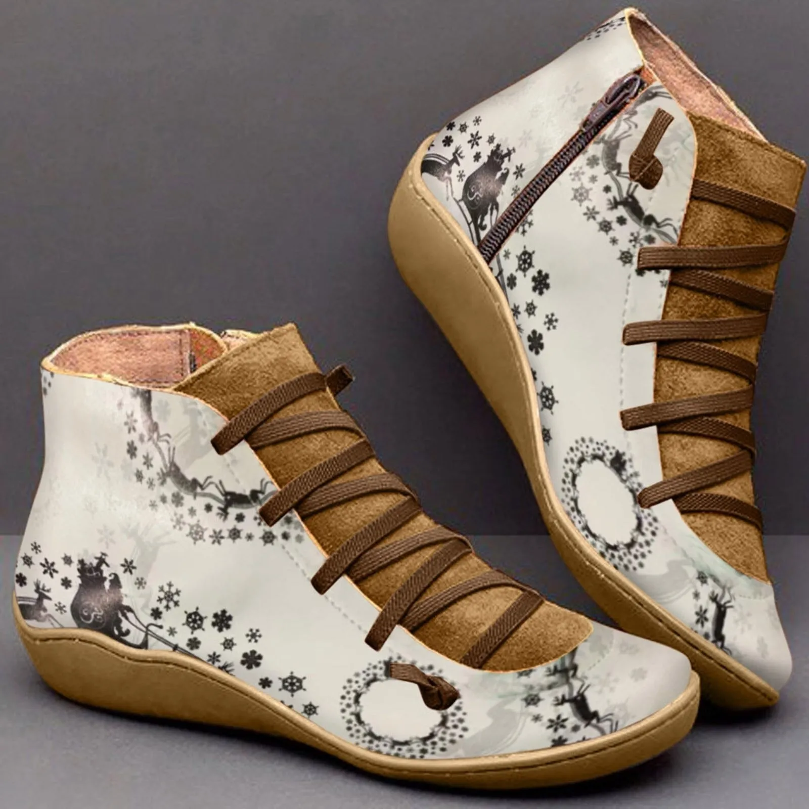 Cuzcare Women Boots Leather Chrismas Santa Orthopedic Shoes