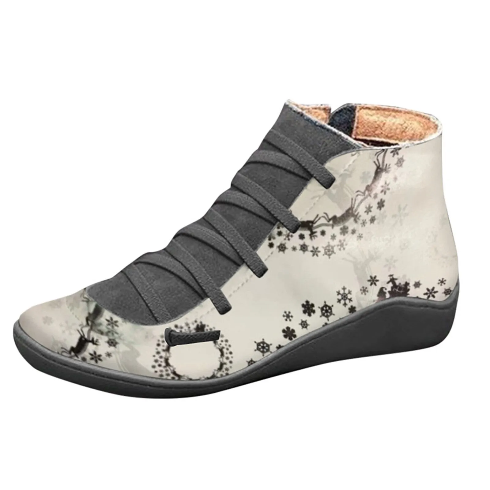 Cuzcare Women Boots Leather Chrismas Santa Orthopedic Shoes