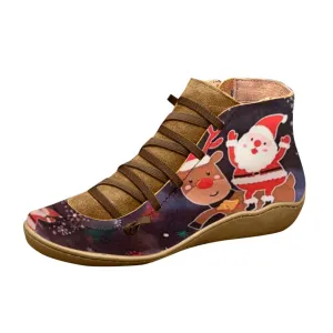 Cuzcare Women Boots Leather Chrismas Santa Orthopedic Shoes