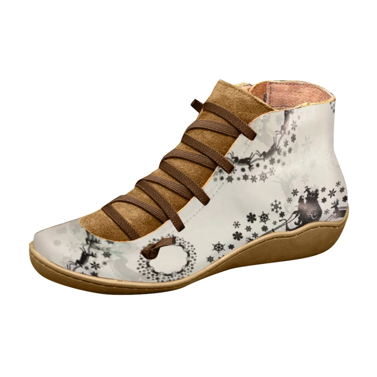 Cuzcare Women Boots Leather Chrismas Santa Orthopedic Shoes