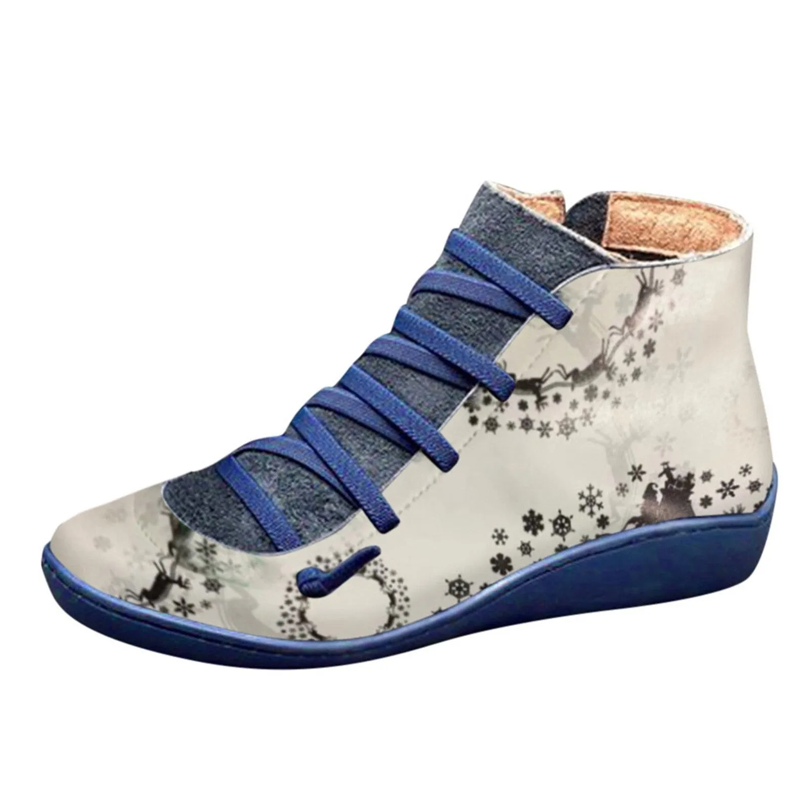 Cuzcare Women Boots Leather Chrismas Santa Orthopedic Shoes