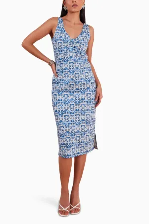 Denim Abstract Print Midi Dress