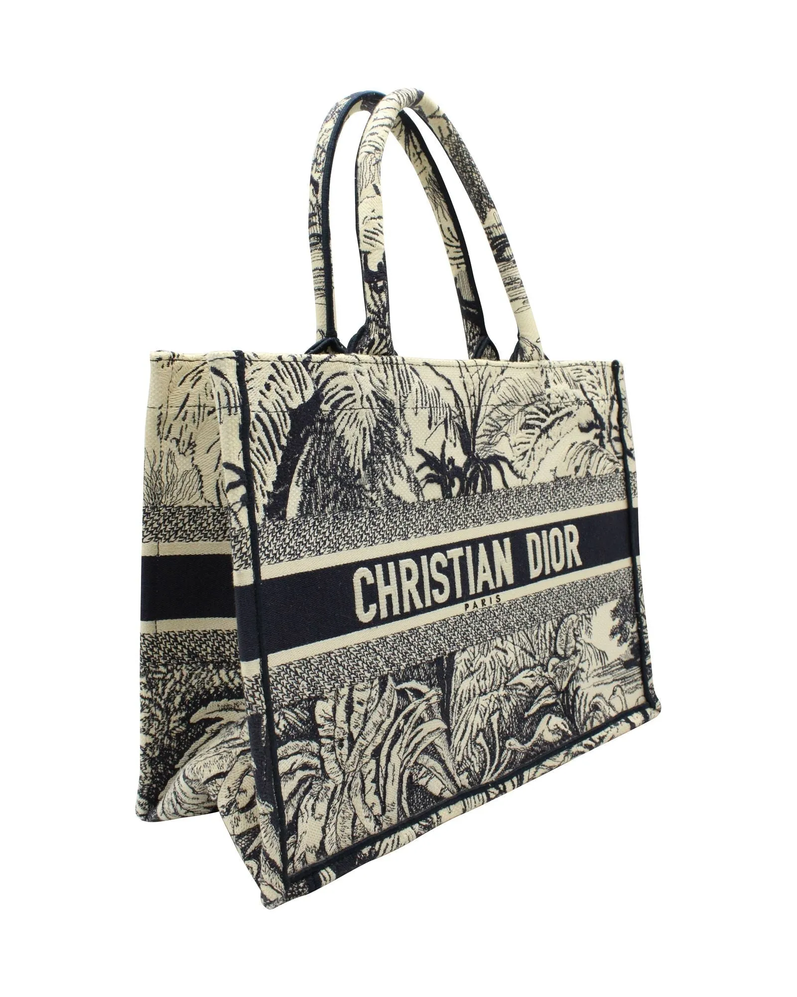 Dior Medium Book Tote Bag in Cream and Navy Blue Canvas