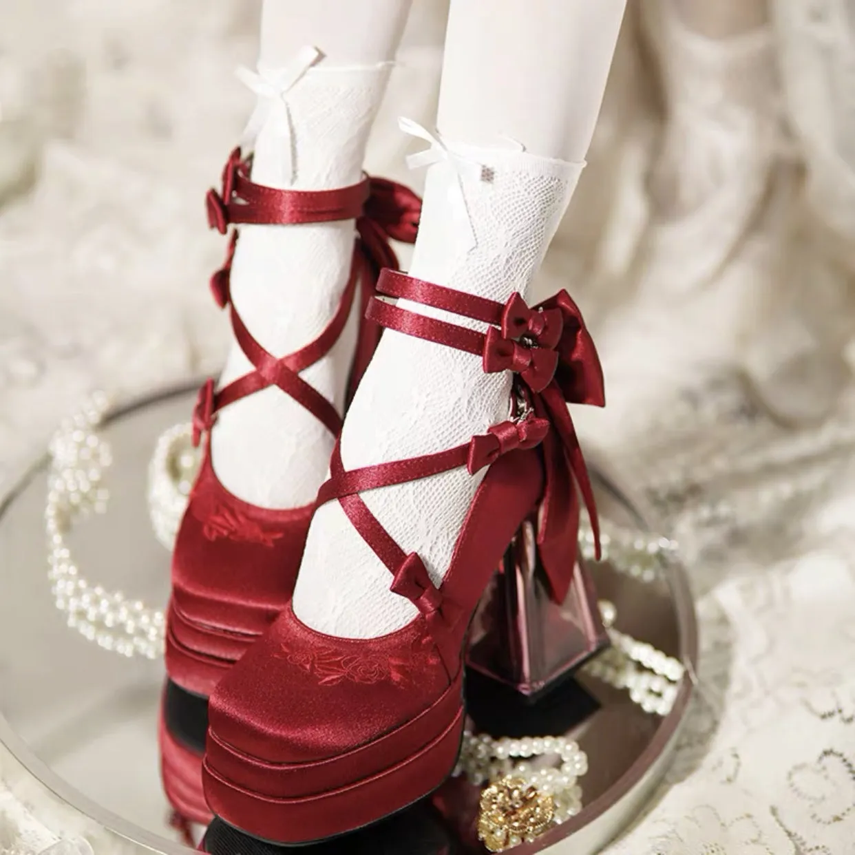 Elegant Glass Flower Room Heels Shoes  AD21193