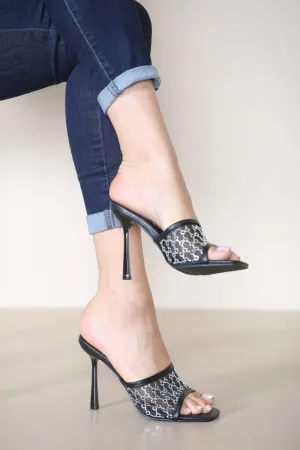 Elegant Lace Mesh Stiletto Heels -Black