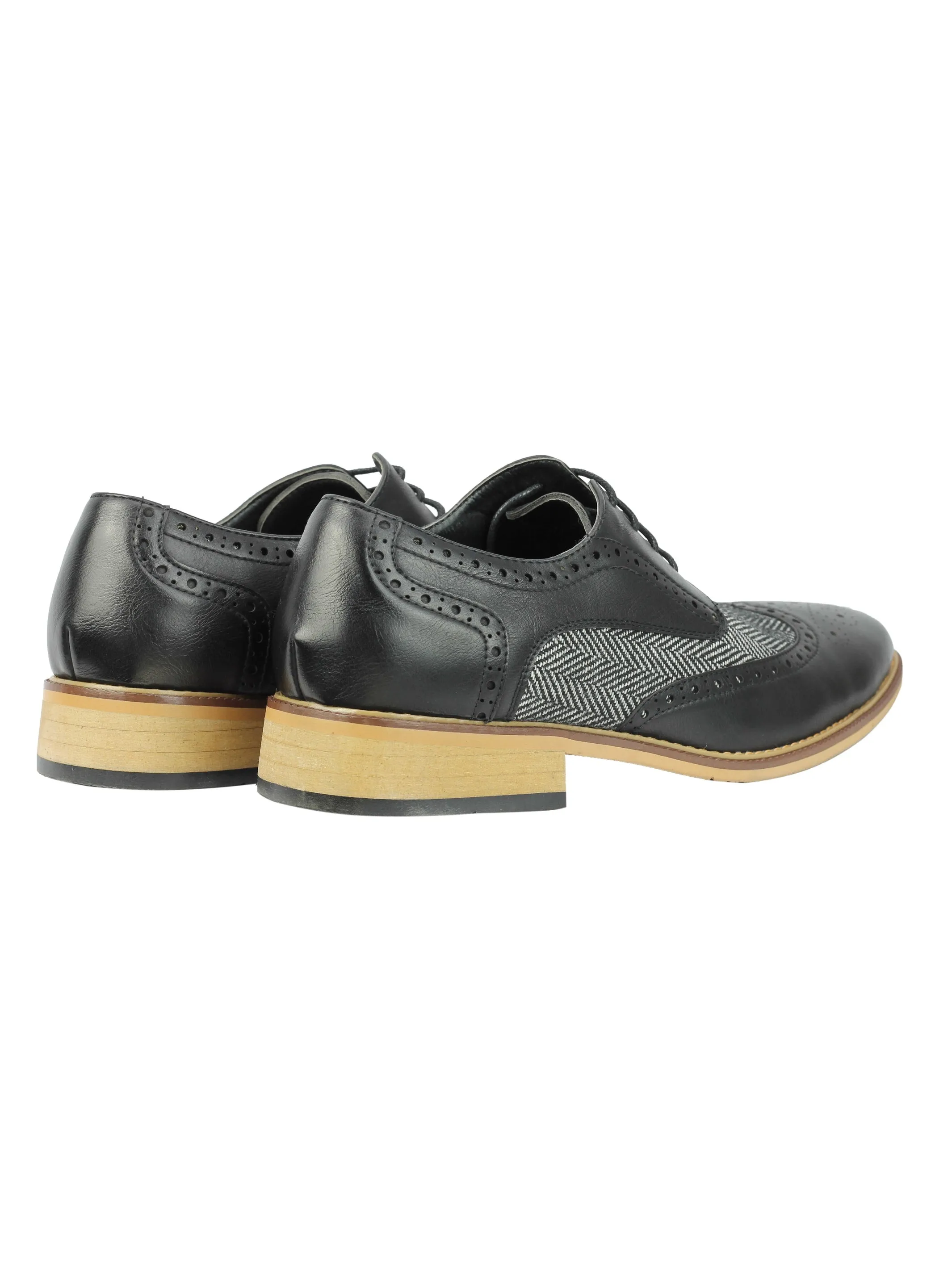 FAUX LEATHER Tweed Herringbone Brogue Lace Up Shoes