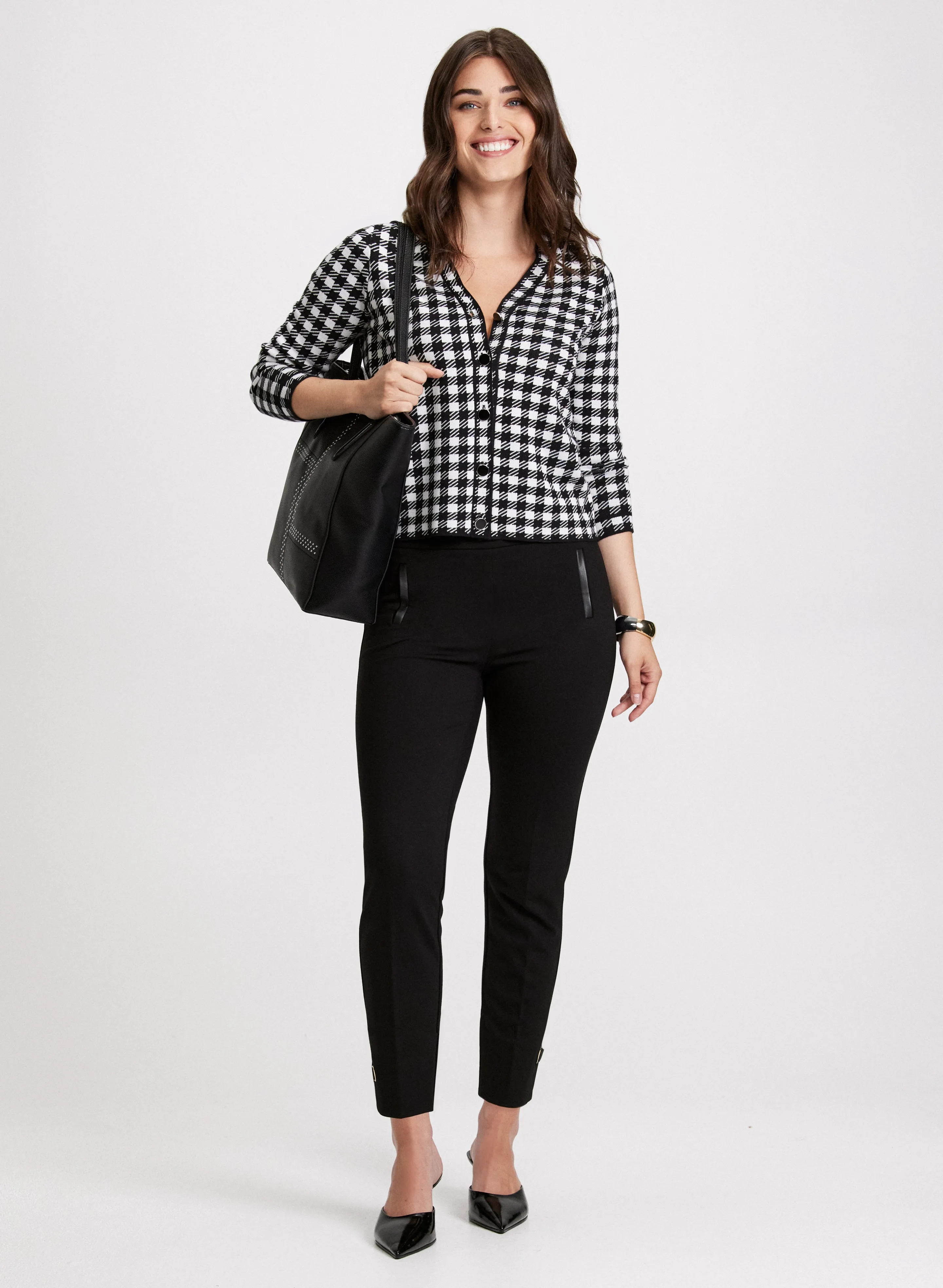 Houndstooth Print Button-Up Cardigan