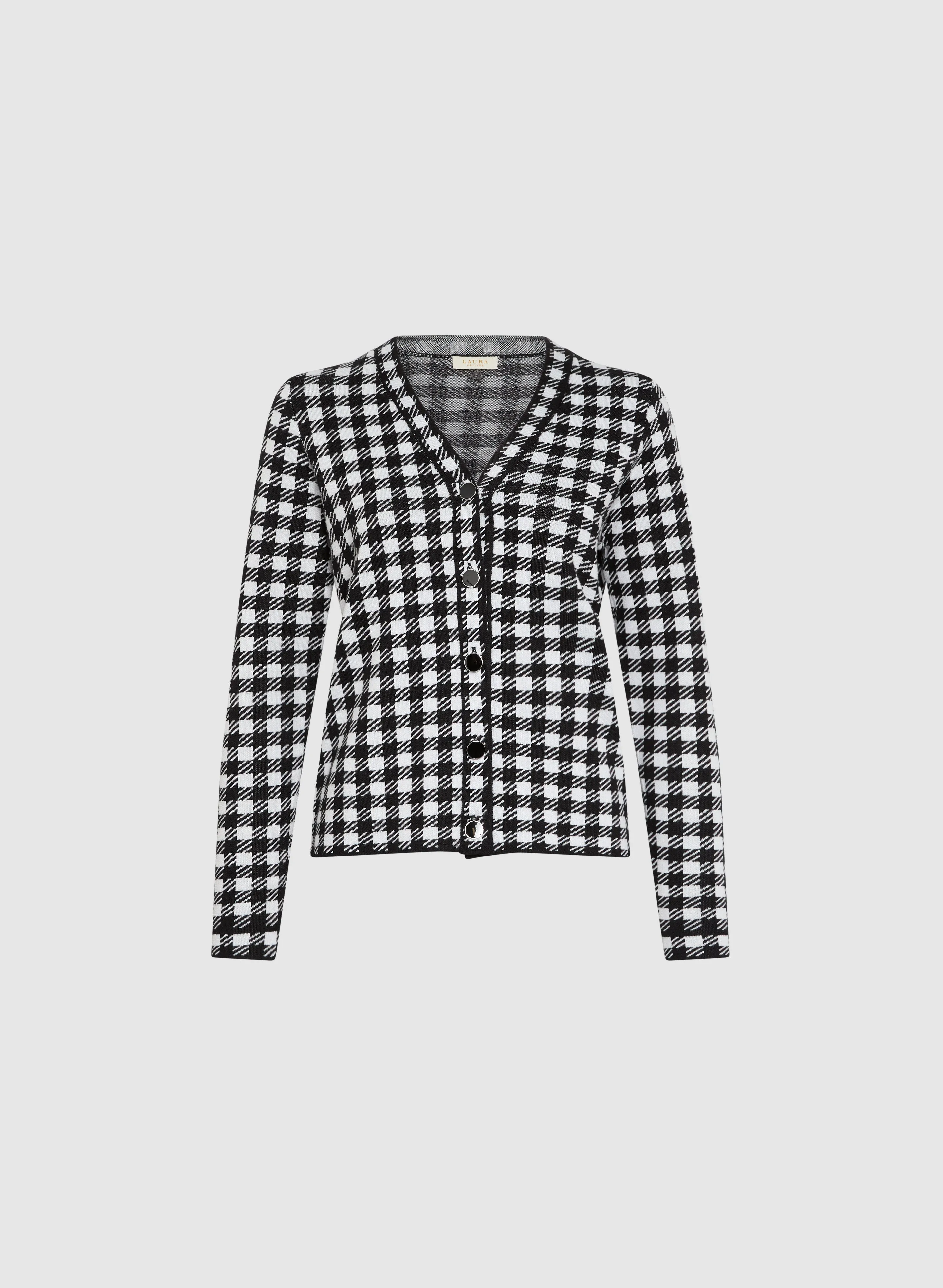 Houndstooth Print Button-Up Cardigan