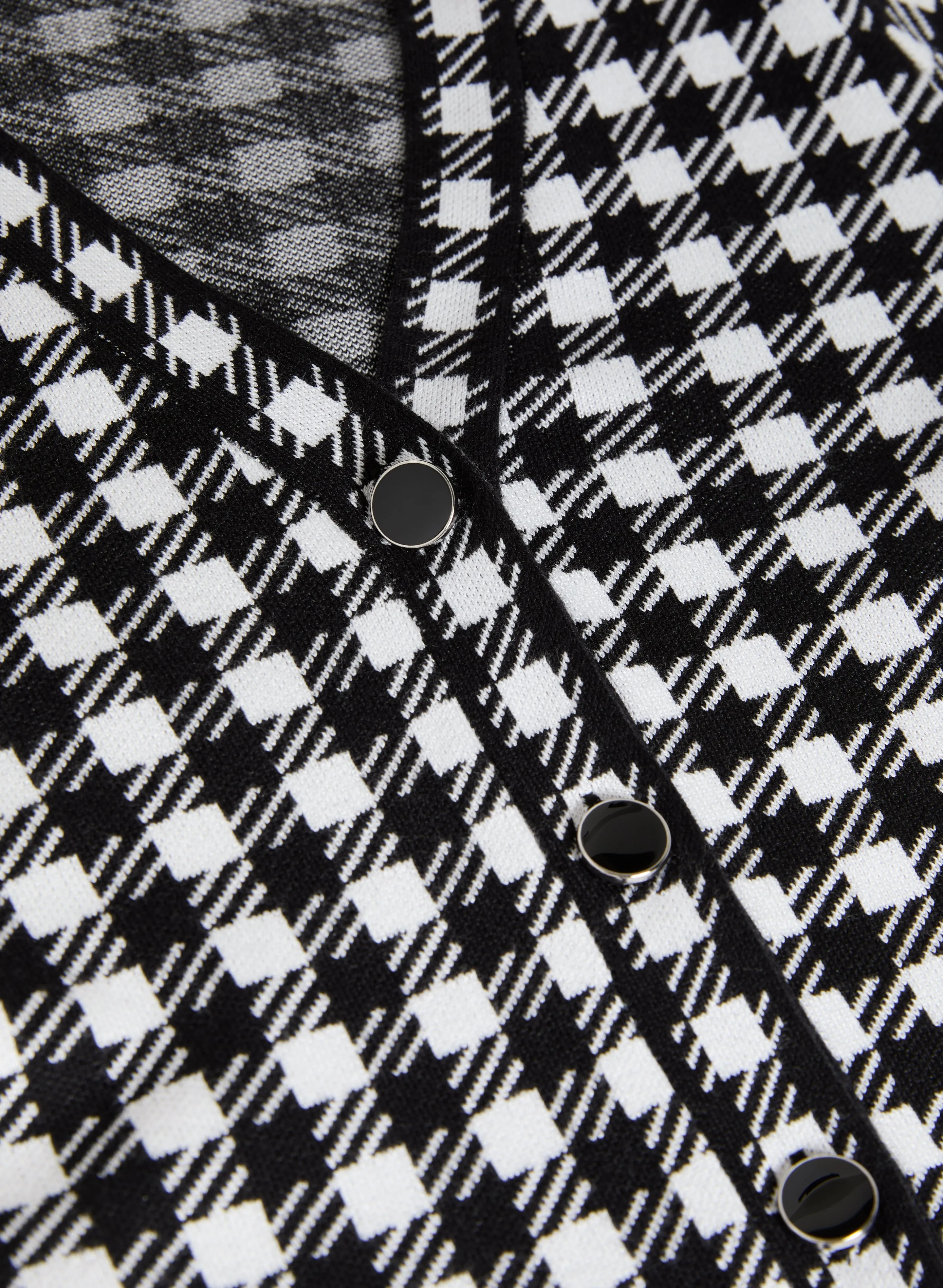 Houndstooth Print Button-Up Cardigan