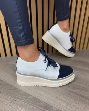 Kate Appleby (SS25) ‘Buckworth’ Platform Brogue With Ribbon Lace - Cotton Sapphire (K2)