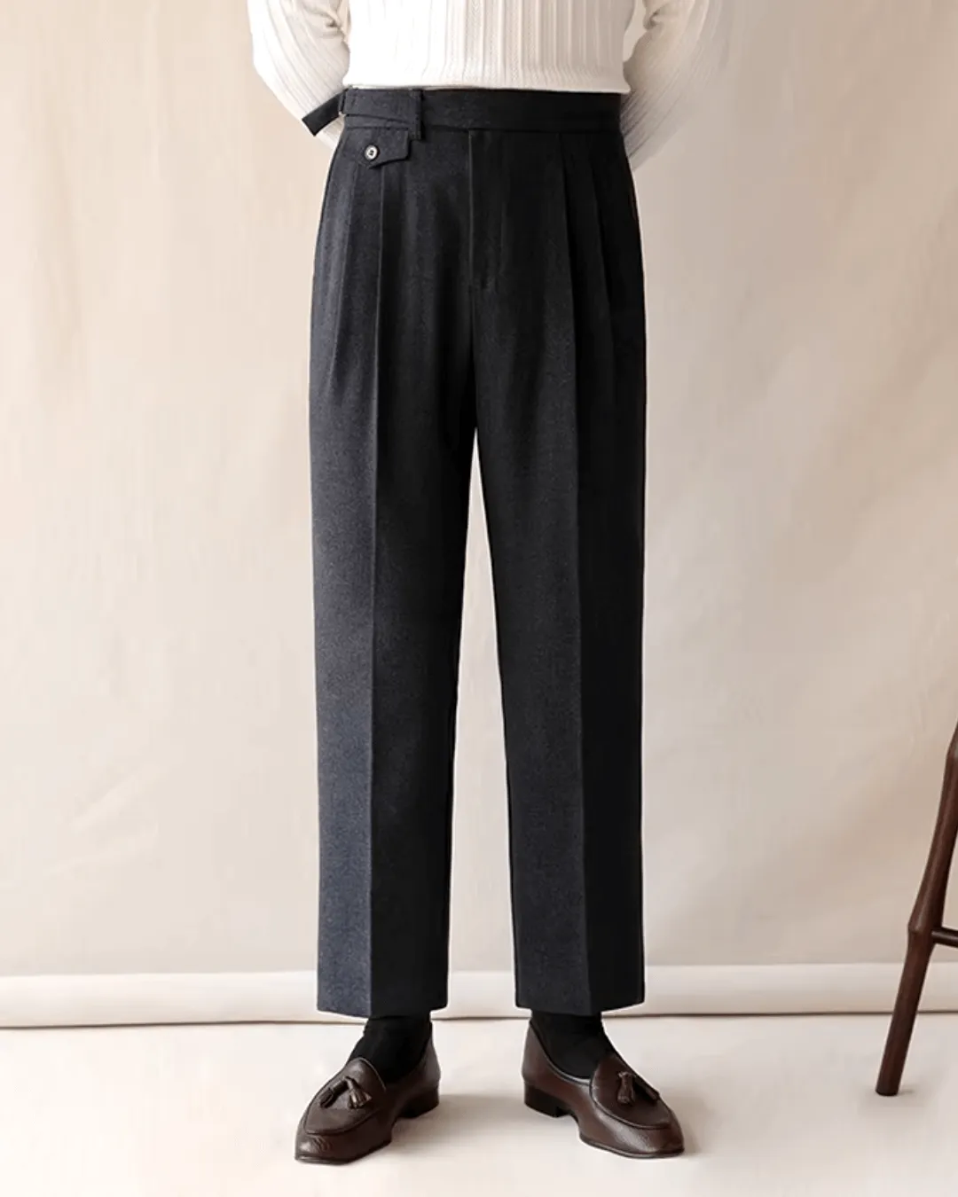 Men's Pleated Straight Fit Formal Trousers