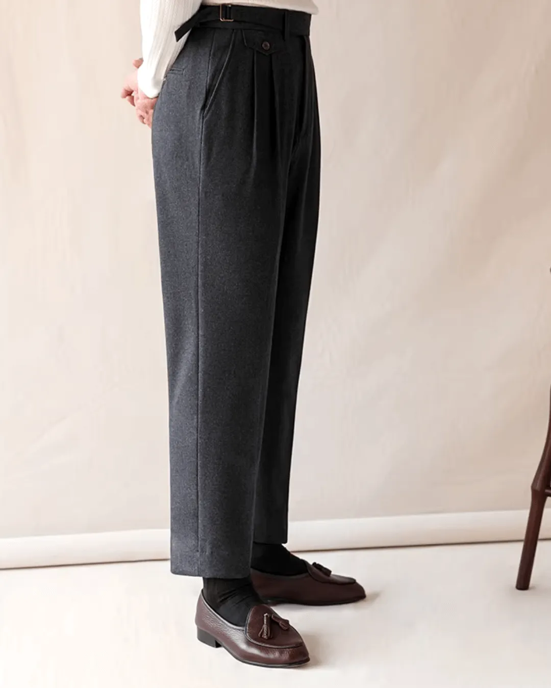 Men's Pleated Straight Fit Formal Trousers