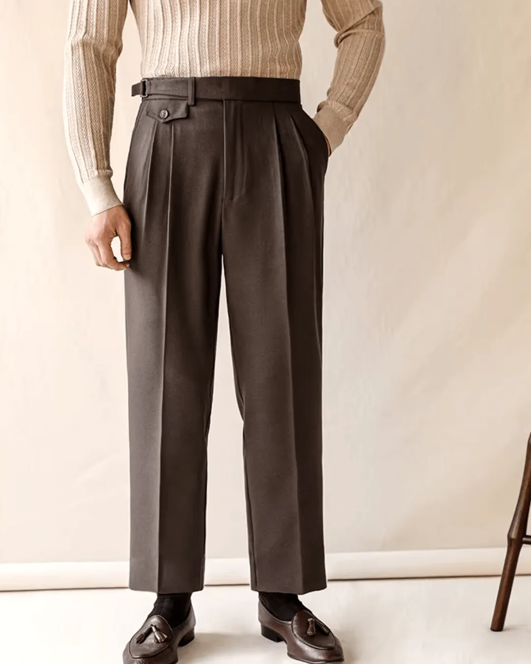 Men's Pleated Straight Fit Formal Trousers