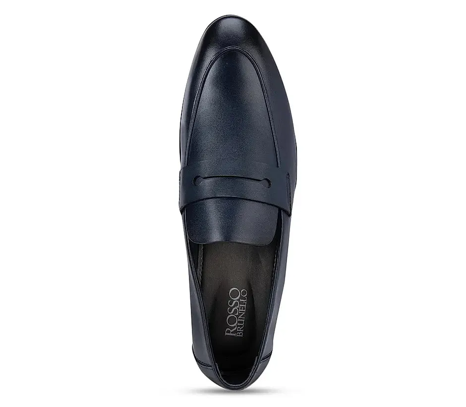Navy Leather Panel Loafers