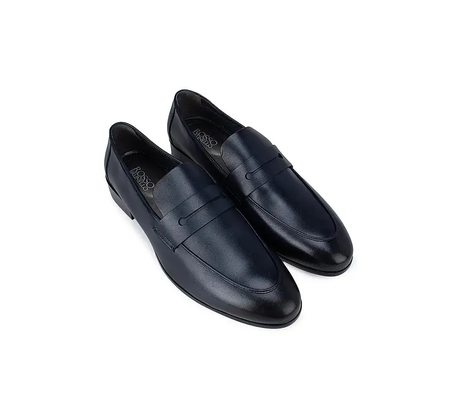 Navy Leather Panel Loafers