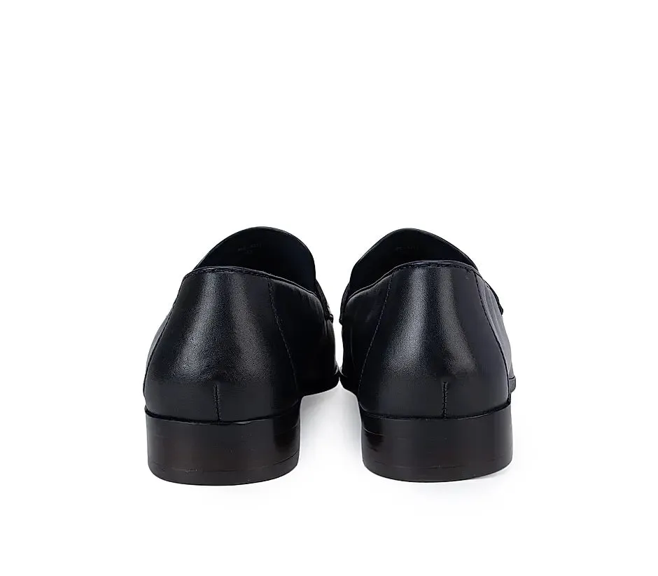 Navy Leather Panel Loafers