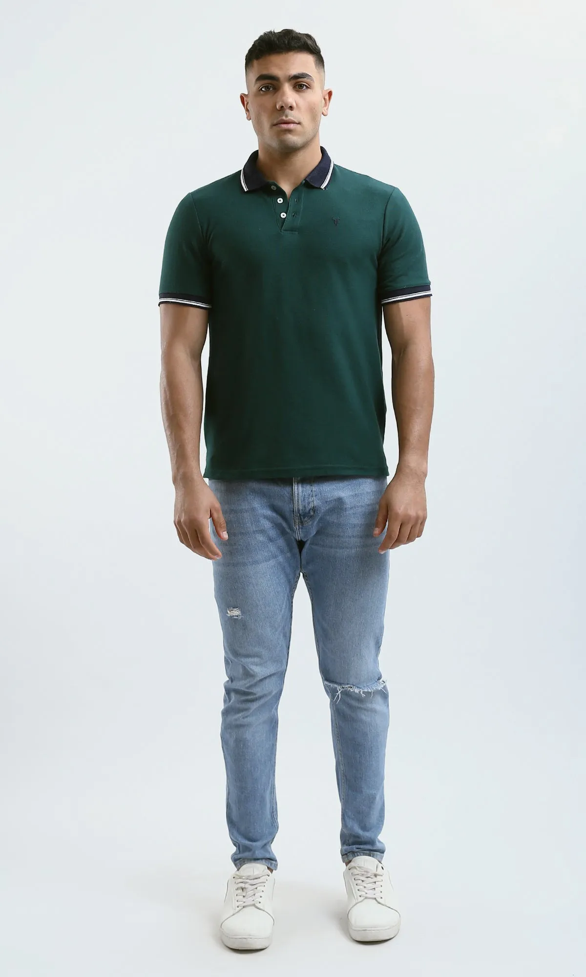 O180819 Classic Collar Dark Green Summer Polo Shirt