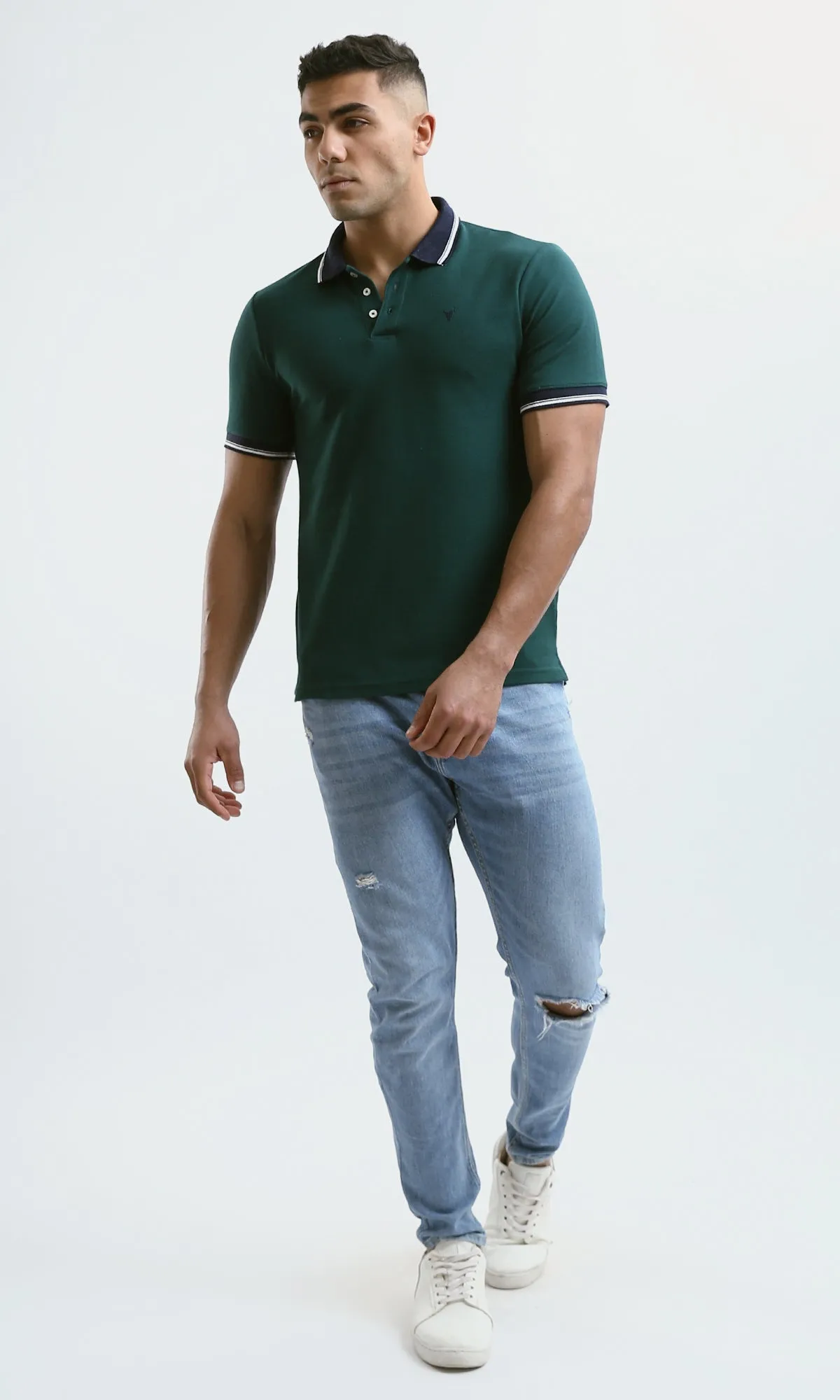 O180819 Classic Collar Dark Green Summer Polo Shirt