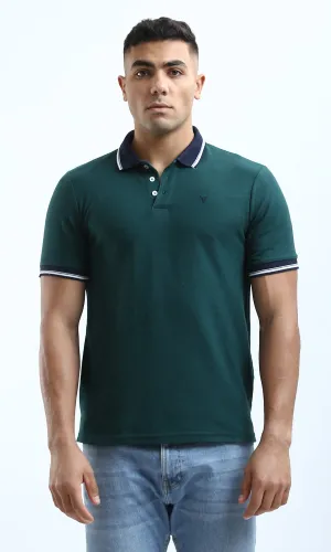 O180819 Classic Collar Dark Green Summer Polo Shirt