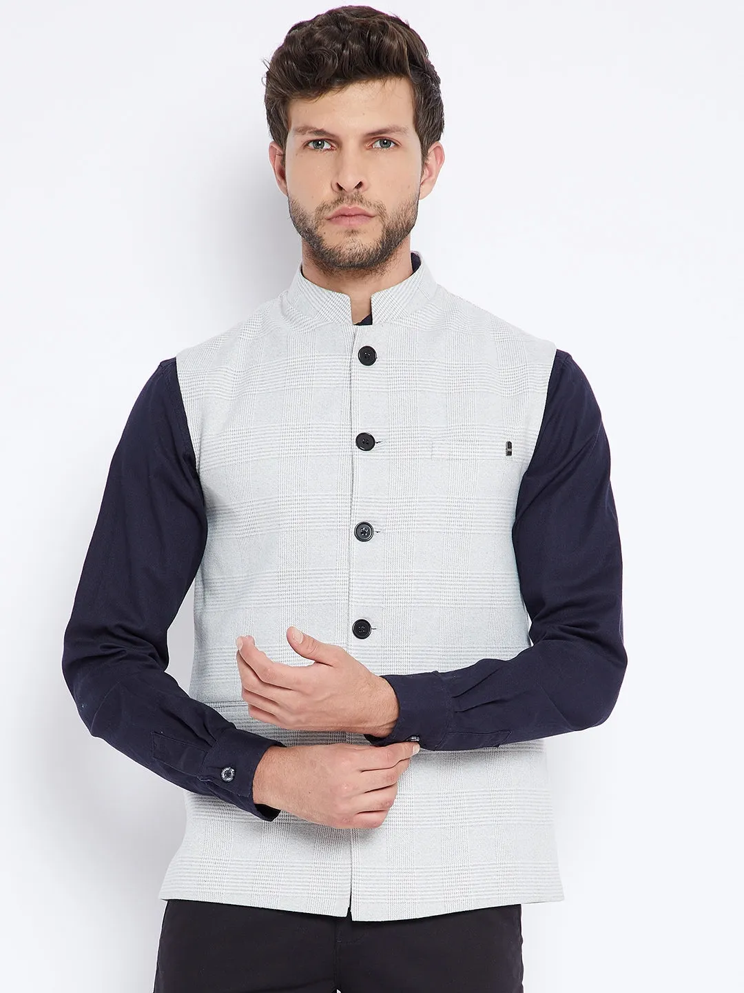 Off White Checked Waistcoat