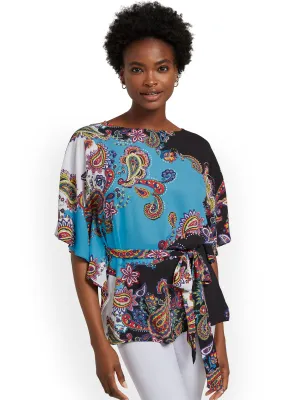 Paisley Tie-Waist Caftan Blouse