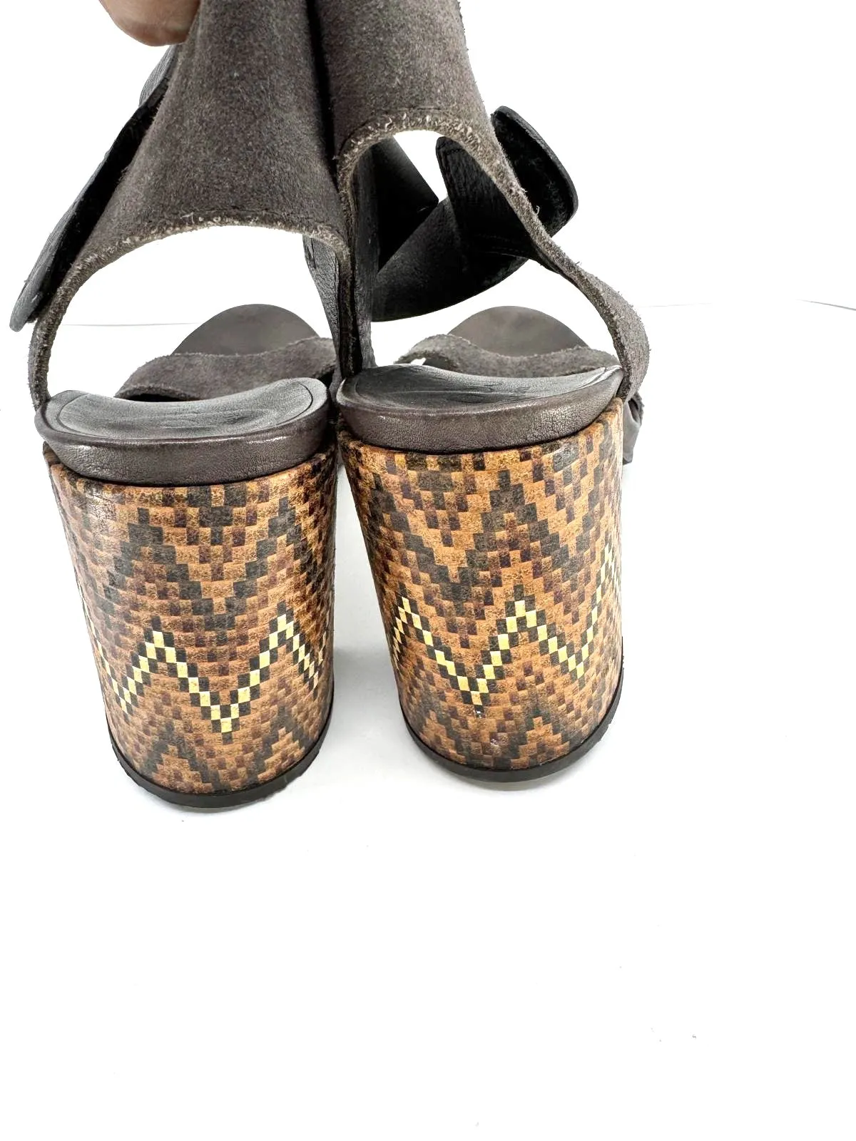 PEDRO GARCIA ANKLE WRAP BLOCK HEEL LEATHER  SANDALS
