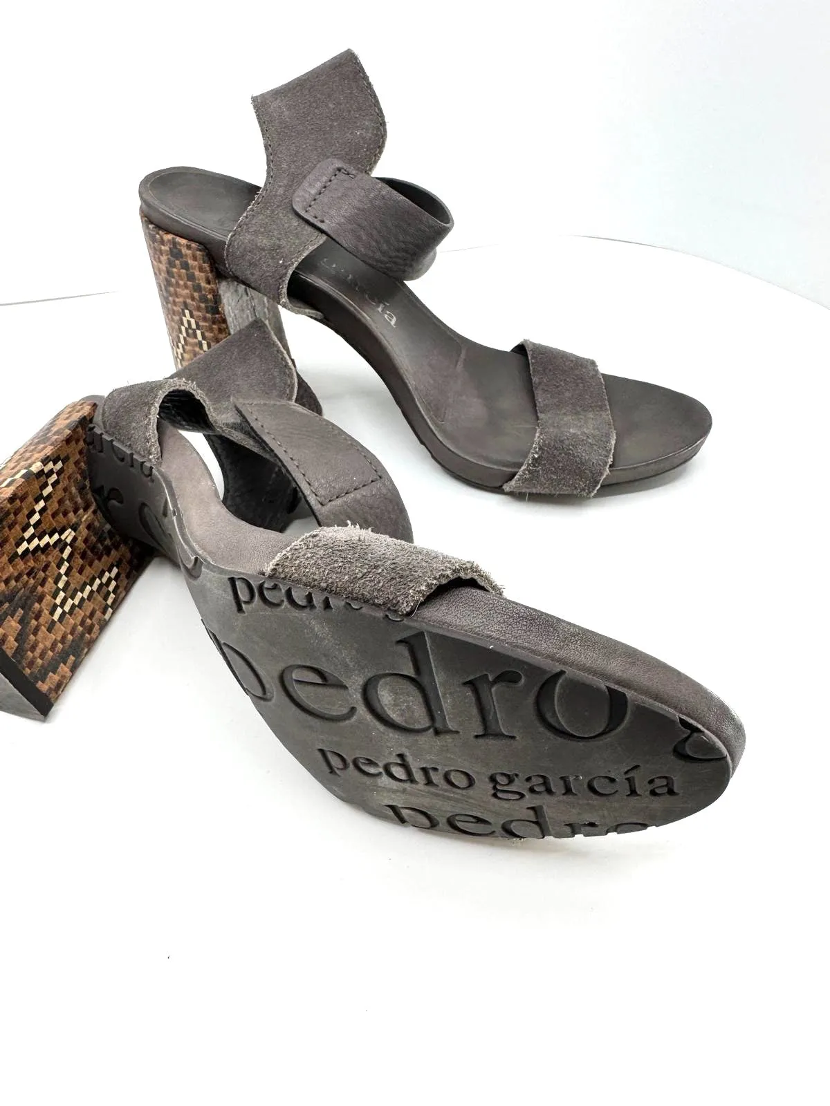 PEDRO GARCIA ANKLE WRAP BLOCK HEEL LEATHER  SANDALS