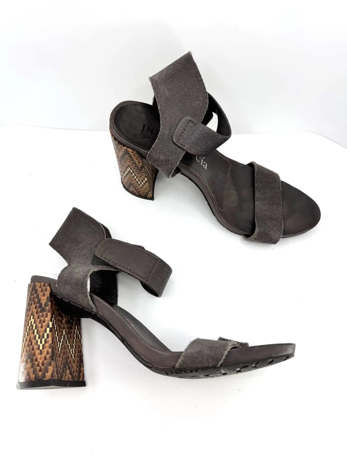 PEDRO GARCIA ANKLE WRAP BLOCK HEEL LEATHER  SANDALS