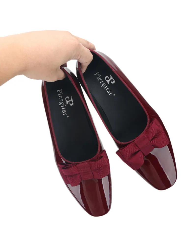 PIERGITAR European and American wedding style men's loafers handmade bow tie with real leather formal fashion shoes