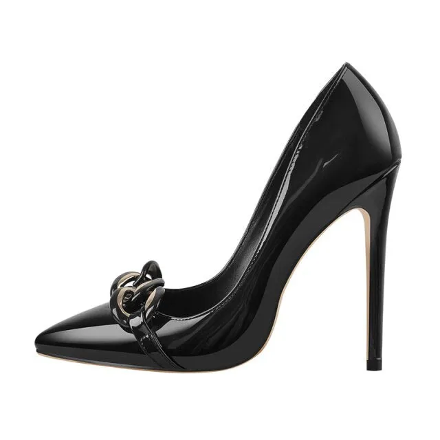 Pointed Pumps Metal Decor High Heel Shoes