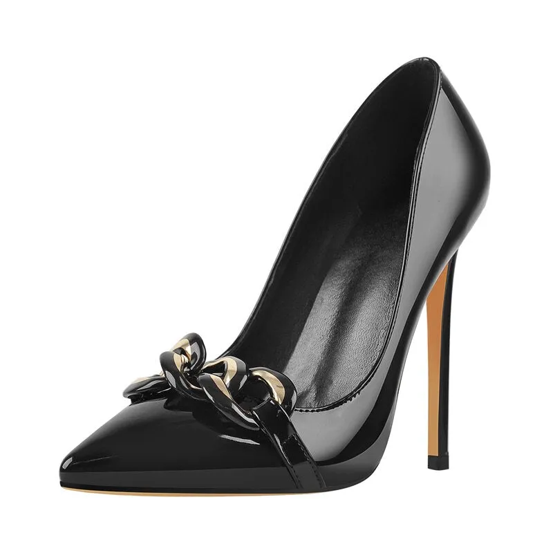 Pointed Pumps Metal Decor High Heel Shoes