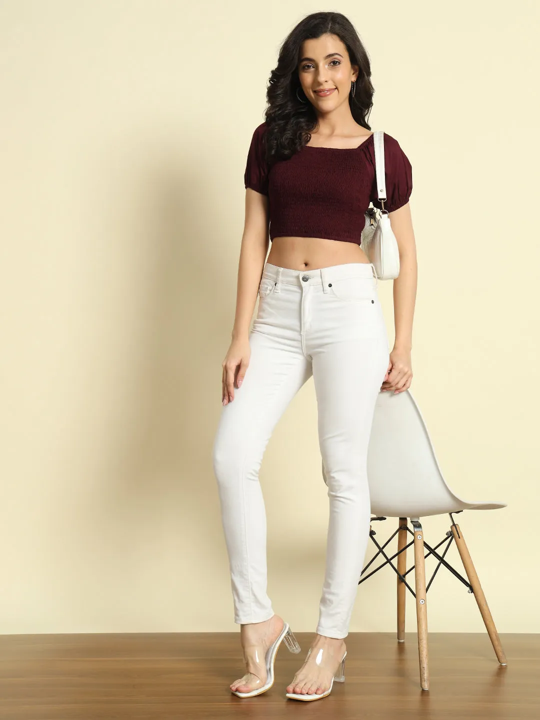 Purple Smocking  Crop Top