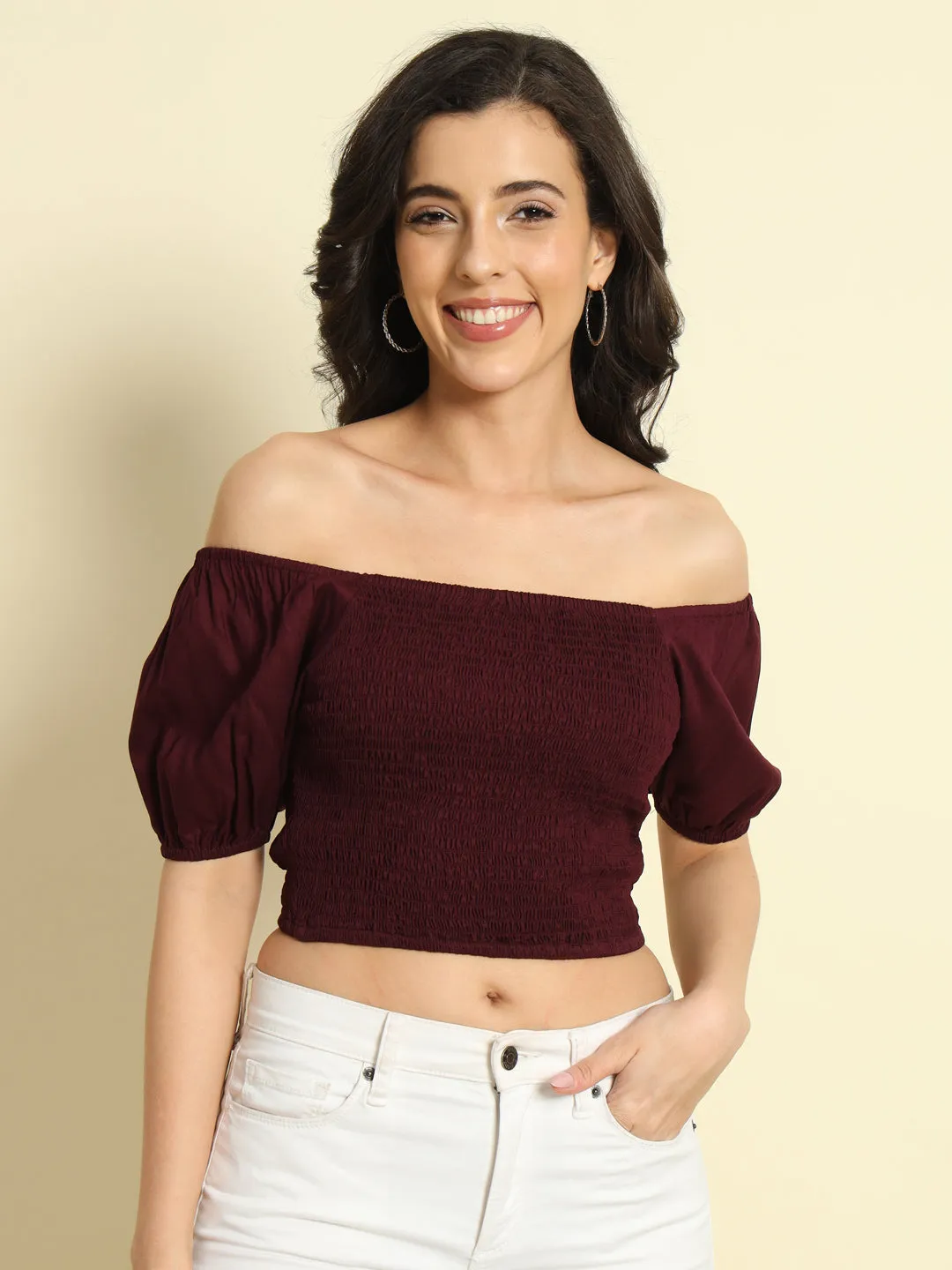 Purple Smocking  Crop Top