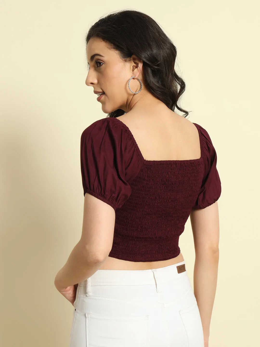Purple Smocking  Crop Top