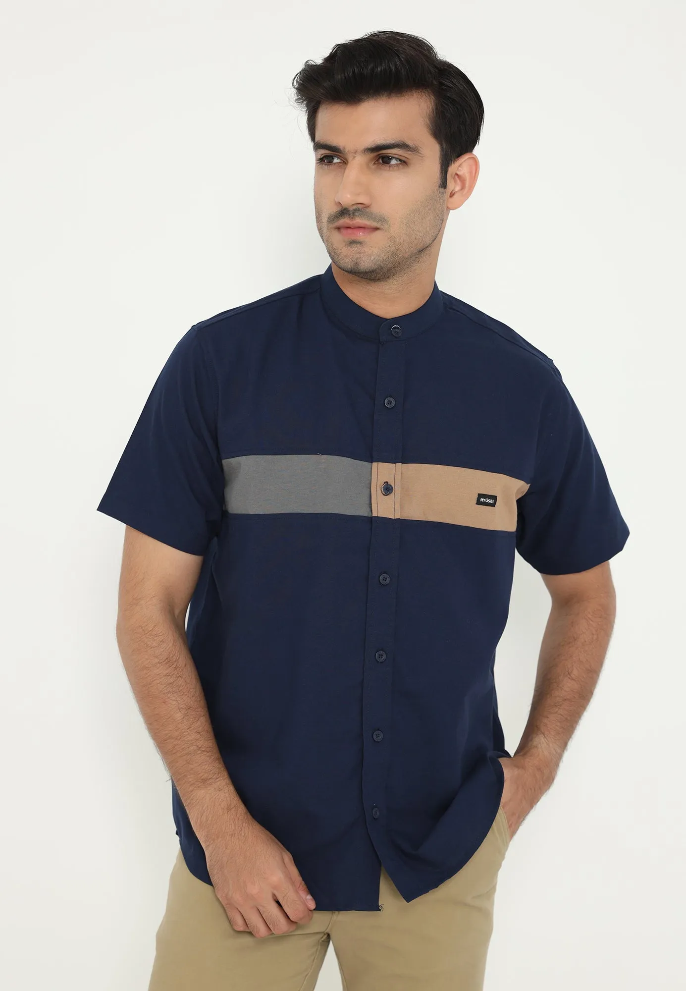 Ramadan Series | Ryusei Kemeja Kerah Koko Lengan Pendek Kasaoka CMB Navy