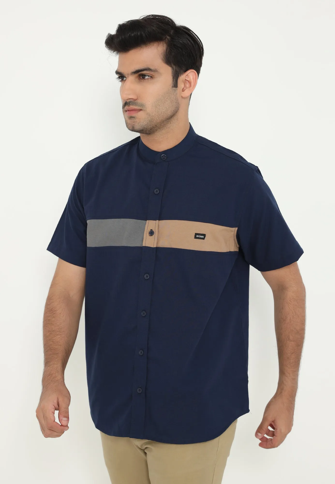 Ramadan Series | Ryusei Kemeja Kerah Koko Lengan Pendek Kasaoka CMB Navy