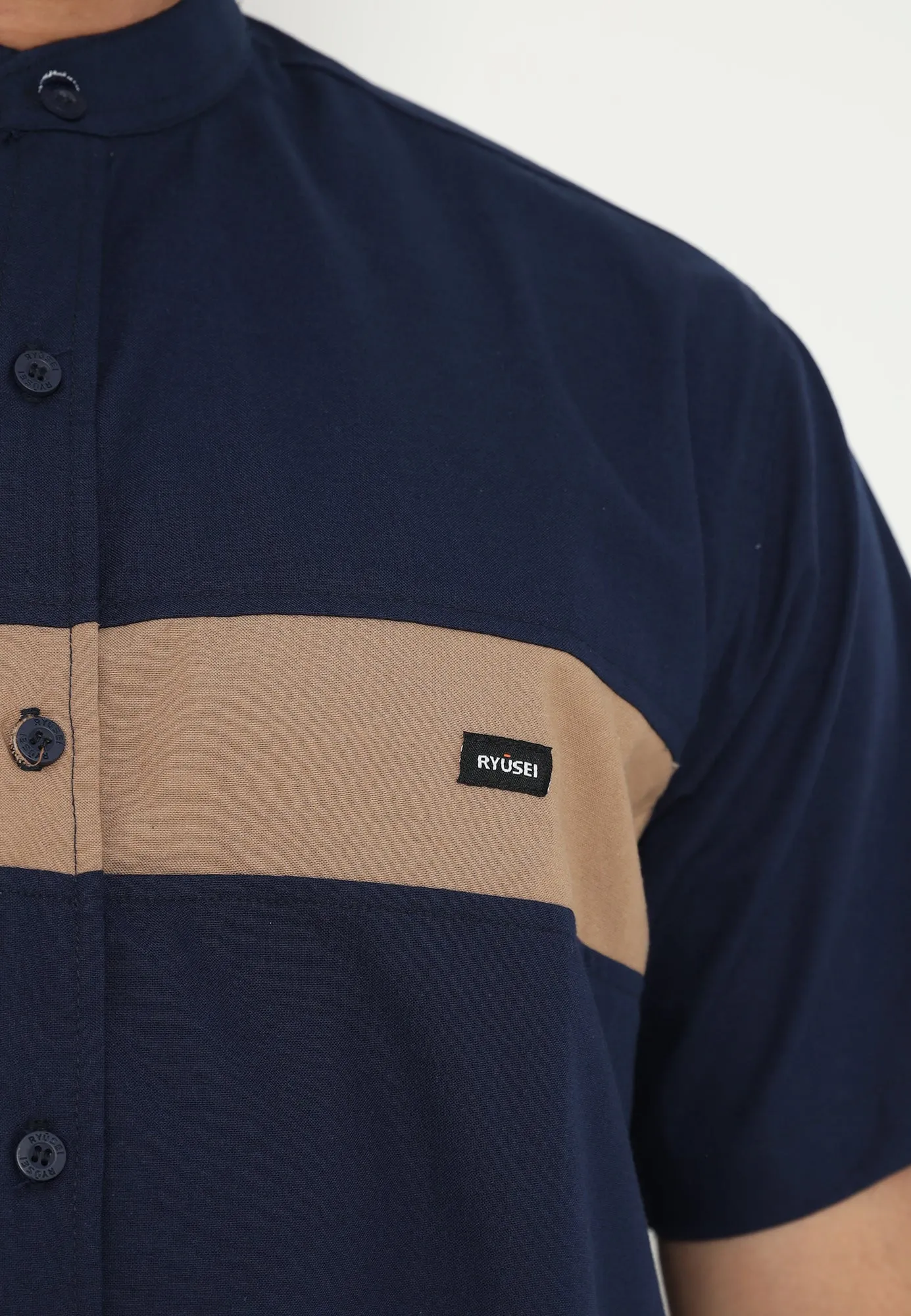 Ramadan Series | Ryusei Kemeja Kerah Koko Lengan Pendek Kasaoka CMB Navy