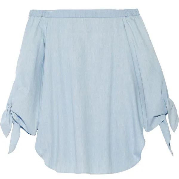TIBI Off-the-shoulder cotton-chambray blue top blouse Size US 4 UK 8 S Small Ladies
